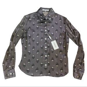 NWT Iceberg Felix Cat Button-Up Silk Blouse Top 42